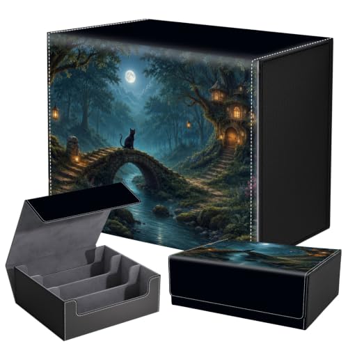 DEGDFSGR Magnetic TCG Card Storage Box, MTG Commander Trading Card Deck Box | Magnetic Closure, Holds Up to 2400 Cards, Sturdy Trading Card Organizer Case for Collectors, Black Cat Moon Enchanted Forest - color: Black Cat Moon Enchanted Forest