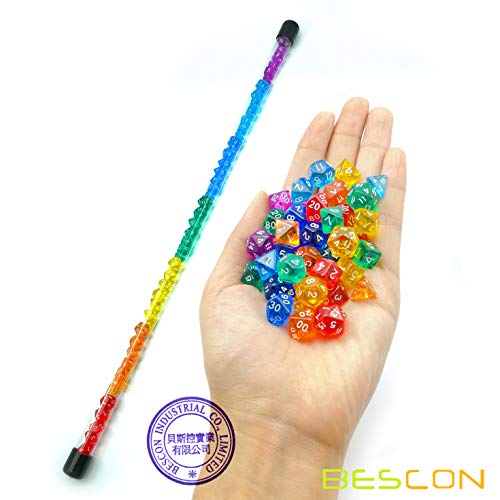 Bescon 49pcs Rainbow Gem Mini Polyhedral Dice Set in Long Tube, Rainbow Transparent Mini RPG Dice 7X7pcs, Mini Gem Dice Set - color: 7x7 49pcs Gem Rainbow Tube