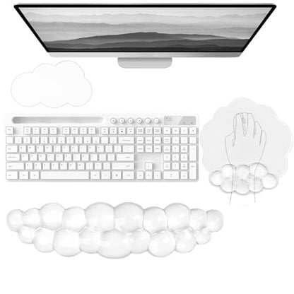 Gel Cloud Wrist Rest for Keyboard and Mouse Clear Mouse Pad with Wrist Rest 3PCS Ergonomic Cool Keyboard Wrist Pad Cute Acrylic Coaster Non-Slip Cute Transparent Mouse Wrist Pad for Computer Keyboard - color: 3pcs Gel White