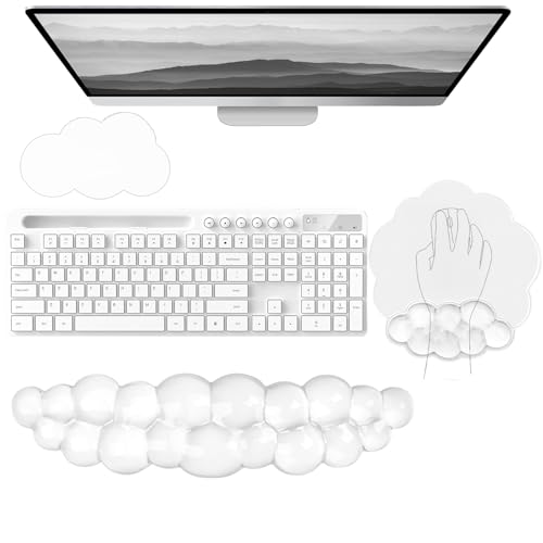Gel Cloud Wrist Rest for Keyboard and Mouse Clear Mouse Pad with Wrist Rest 3PCS Ergonomic Cool Keyboard Wrist Pad Cute Acrylic Coaster Non-Slip Cute Transparent Mouse Wrist Pad for Computer Keyboard - color: 3pcs Gel White