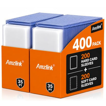 Amzlink® 400 Card Sleeves Toploads for Cards, 3" x 4" Baseball Card Protectors, Premium Standard Size Trading Hard Plastic Card Holder for Sports Football Cards(200 Hard Protectors +200 Soft Sleeves)