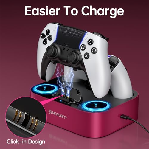 NEWDERY for PS5 Controller Charger Station Compatible with Dualsense Edge | Fast Charging Dock with Led Indicators, Dual Charging Stand for PlayStation 5 & DualSense Edge Controller - color: Volcanic Red