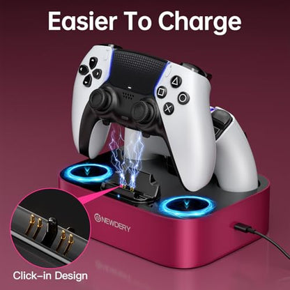 NEWDERY for PS5 Controller Charger Station Compatible with Dualsense Edge | Fast Charging Dock with Led Indicators, Dual Charging Stand for PlayStation 5 & DualSense Edge Controller - color: Volcanic Red