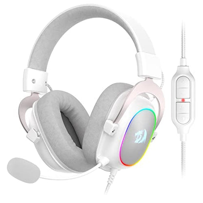 Redragon H510 Zeus-X RGB White Wired Gaming Headset - 7.1 Surround Sound - 53MM Audio Drivers in Memory Foam Ear Pads w/Reliable Fabric Cover- Multi Platforms Headphone - USB Powered for PC/PS4/NS - color: White H510 RGB