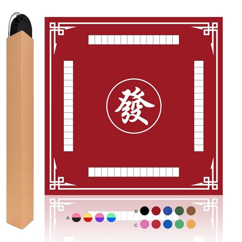 Mahjong Mat, 31.5 in x 31.5 in Mahjong Table Mat for Tile Game, Anti Slip and Noise Reduction Table Cover for Poker Card Board and Dominoes(Red) - color: B-red