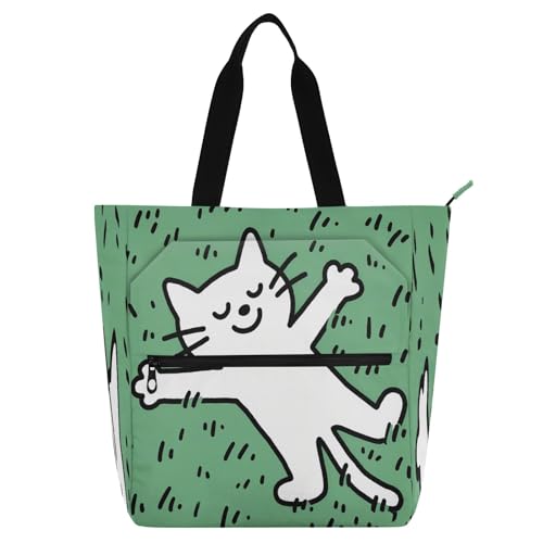 Waterproof Piano Bag for Lessons Vivid Bird Foliage Music Tote with Zipper Pockets for Sheet Music & Books - color: Cat Outline on Green