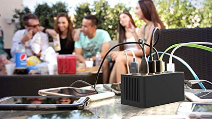 SABRENT 60W 10-Port USB Charging Station, Auto-Detect (AX-TPCS) | 12A family-sized desktop rapid charger; smart auto-detect USB ports; UL certified; black; usb power strip; usb charging hub - size: 10-Port