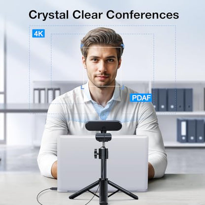 EMEET NOVA 4K Webcam with Tripod, PDAF Autofocus, Adjustable Heights | 360° Swivel Head, 2 Noise-Cancelling Mics, USB Plug&Play, Privacy Cover, Ideal for Online Meetings&Live Streaming - style: 4K Tripod 360° Swivel