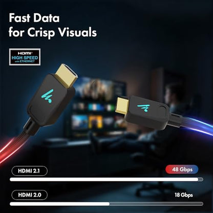 LED HDMI Cable V2.1 with Ethernet,8k@60Hz,4K@120Hz UHD Resolution,6.6 Feet Braided, 48 Gbps Transfer Ultra high Speed,HDR/HDR10/Dolby Vision,Dolby Atmos and DTS:X,Compatible All HDMI Devices