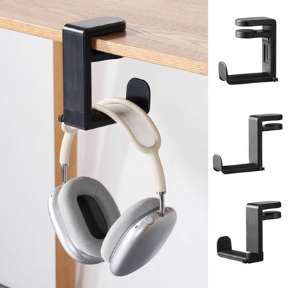 kwmobile Overear Headphone Holder Compatible with Headset/Overear Headphone Headset Hanger - Under Desk Earphone Hook Mount - Overearphone Desk Storage - Black