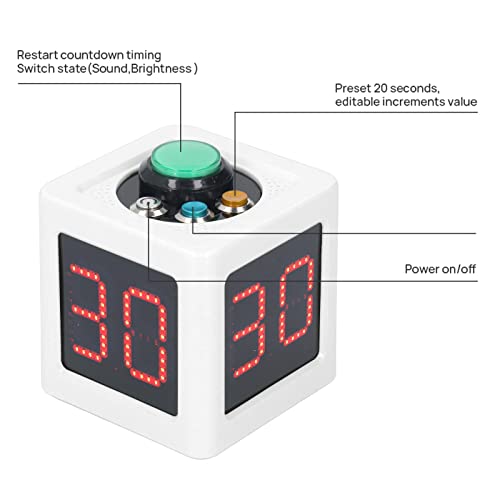 Cube Timer ABS 3 Buttons 1.4in 4 Sided Digital Countdown Stopwatch for Private Poker Chess Casinos Timer (White)