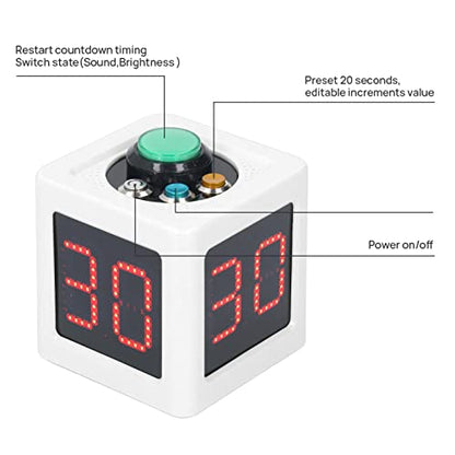 Cube Timer ABS 3 Buttons 1.4in 4 Sided Digital Countdown Stopwatch for Private Poker Chess Casinos Timer (White)