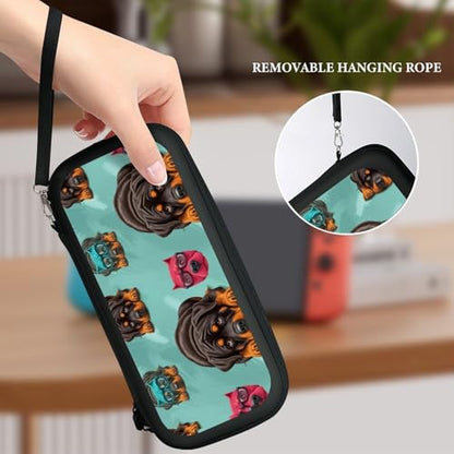 PPIKTC Portable Hard Shell Case Compatible with Nintendo Switch, Travel Carrying Storage Bag with 15 Game Cartridges, Cute Rottweiler Puppy Farm Dog Lazy Animal - color: Design (206)