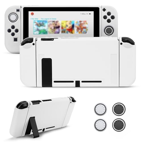 JINGDU Protective Case Compatible with Switch 2017, Dockable TPU Cover Accessories for Switch Console and Grip Joy-Con, The Switch Protector with 4 Thumb Grip Caps, White - color: White, size: Switch 2017