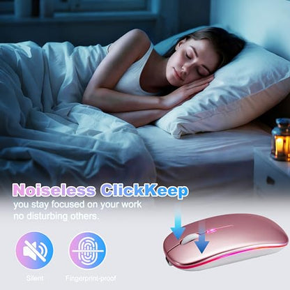 Wireless Bluetooth Mouse, Rechargeable Computer Mouse, Rose Gold | Dual Mode - BT5.2 & 2.4G,Long Lasting,Silent RGB LED Mice,Slim Portable Mouse for Laptop,PC,Tablet,MacBook,iPad,Apple Devices - color: Rose Gold