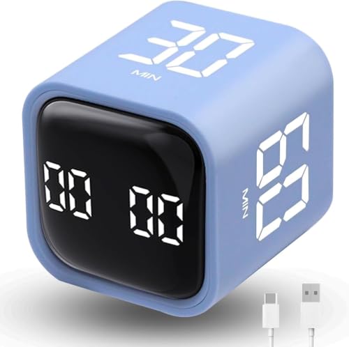 Productivity Timer Flip Gravity Sensor Cube Timer Countdown & Countup,Mute & Vibrate & Sound，5/10/30/60min & Custom Timing, Perfect for ADHD,Work,Learning,Kitchen Cooking (1Blue) - color: Blue