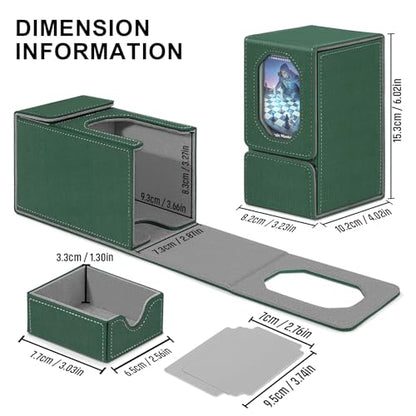 Card Deck Box for MTG Commander, Fits 100+ Double-Sleeved Cards Card Case | with Detachable Dice Tray, 2 Dividers, Removable lid, Trading Card Storage Box, Sturdy and Durable, Fits TCG/PTCG/Sports Card - color: Dark Green and Dark Gray