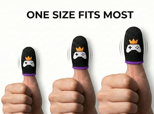 King of The Game - Improved Materials Gaming Finger Sleeves (6 Pack) for Touch Screens and Controllers. Skin-Protective, Ultra-Sensitive, Sweat-Resistant, Breathable and Stretchable. (Purple) - color: Purple