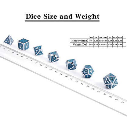 DnDnD Glowing DND Metal Dice Set,Luminous Blue Metal Dice for Role Playing Game Dungeons and Dragons RPGs and Other Table Games - color: Blue Glow in the Dark