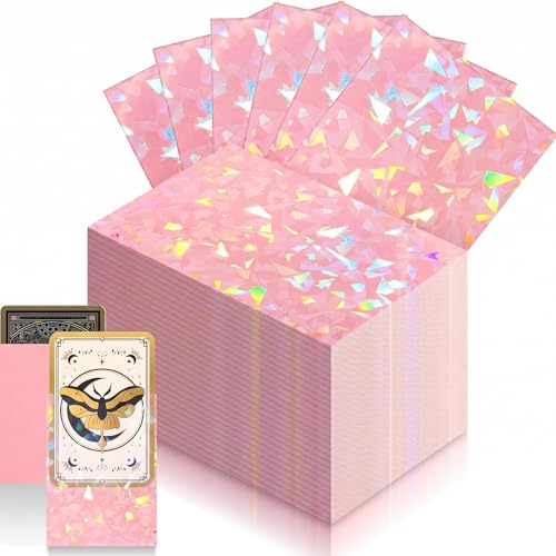 Lewtemi 600 Pcs Holographic Card Sleeves, Laser Flashing Shiny Trading Card Sleeves Standard Size 2.6 x 3.6 Inches, Matte Kpop Postcard Protector Fit for Game, Photo, Sports Cards (Pink) - color: Pink
