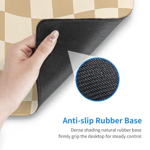 Gaming Mouse Pad, Large Beige Khaki Checkered Mousepad Laptop, Extended Mouse Mat, Long XL Waterproof Keyboard Pads, Big Non-Slip Mousepads for Game Office Home, 31.5 x 11.8 in - color: Beige Khaki Checkered