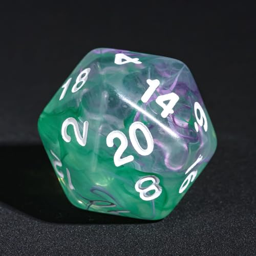 7-Die DND Dice Set Polyhedral Dice Set with a Leather Dice Bag, D&D Dice Set for RPG Table Games (Transparent Green Mix Purple) - color: Green Mix Purple
