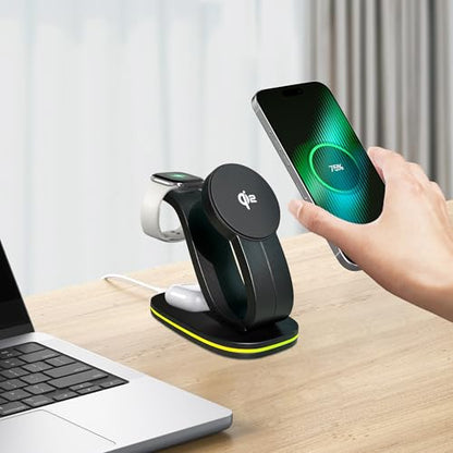 Wireless Charging Station, 2026 Upgraded Fast 15W 3-in-1 Charger Station for iPhone 17/16/15/14/13/12 Series, Watch Airpods 1-8/Ultra, iPad, AirPods