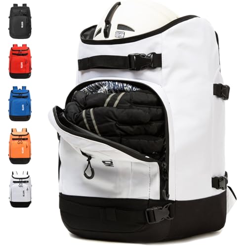 Ski Boot Bag - Boot Travel Backpack for Snowboard & Ski Boots, Helmet, Goggles, Gloves, Accessories - color: white