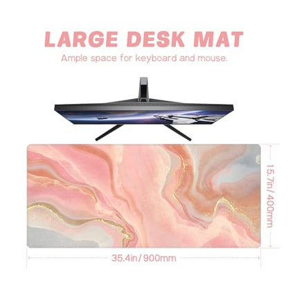 Baziabbo Cute Desk Mat,XXL Extended Large Mouse Pad,Gaming Mousepad with Stitched Edge,Non-Slip Rubber Base Keyboard Desk Pad for Home Office Study Game (Pink Marble) - color: Pink Marble