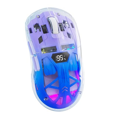 ZIYOU LANG A2 Transparent Wireless Gaming Mouse with Battery Level Display,Bluetooth/2.4G Wireless PC Mice,3D RGB Backlit,5 Million Clicks,PixArt 3212,up to 4000 DPI for Win/MAC,Purple - color: Purple