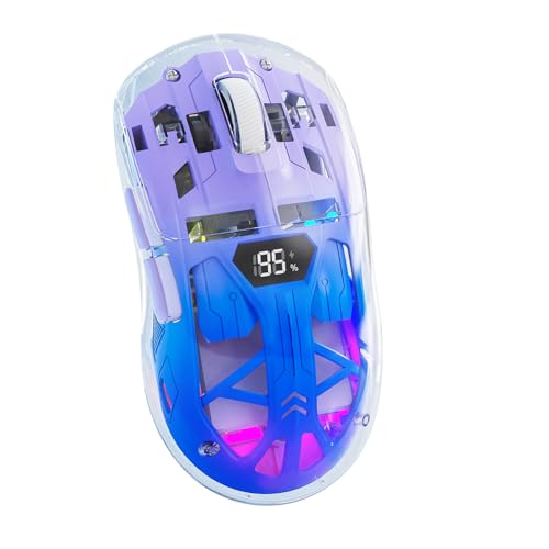 ZIYOU LANG A2 Transparent Wireless Gaming Mouse with Battery Level Display,Bluetooth/2.4G Wireless PC Mice,3D RGB Backlit,5 Million Clicks,PixArt 3212,up to 4000 DPI for Win/MAC,Purple - color: Purple