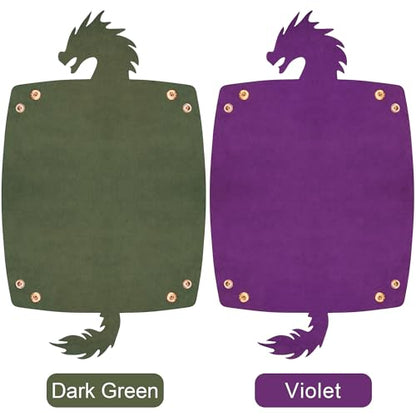 SIQUK 2 Pieces Dragon Dice Rolling Tray PU Leather Dice Mat Folding Scroll Dices Holder for D&D RPG Games (Dark Green, Violet) - color: Dark Green, Violet