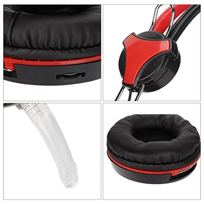 Noise Cancelling Gaming Headphones Clear Sound and Microphone for Computer Players (Red) - color: Red
