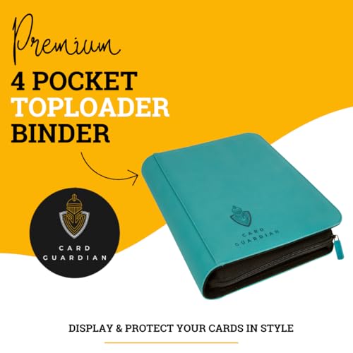 Card Guardian - Toploader 4 Pocket Premium Binder with Zipper for 160 Cards - Side Loaded Pockets - Compatible with Sports and Trading Cards TCG (Teal) - color: Teal