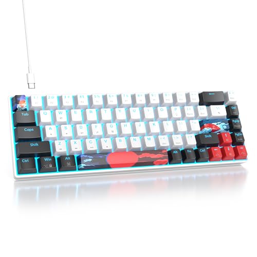 surmen 65% Mechanical Gaming Keyboard with Linear Red Switch, Wired Mini Compact Keyboard 60 Percent Backlit for Laptop Desktop PC Gamers（68 White-Ice Blue） - color: 68 White-Ice Blue