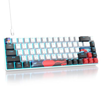 surmen 65% Mechanical Gaming Keyboard with Linear Red Switch, Wired Mini Compact Keyboard 60 Percent Backlit for Laptop Desktop PC Gamers（68 White-Ice Blue） - color: 68 White-Ice Blue