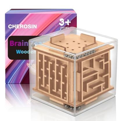 Fidget Puzzle Cube for Kids and Adults - 6-Sided Wooden Puzzle Game Fidget Toy for Anxiety Relief - Handheld Maze Cube for Travel - 3D Brain Teaser Magic Cube Fidget for Christmas Stocking Stuffers