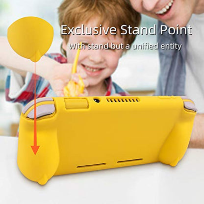 Silicone Protective Case for Nintendo Switch Lite, Soft Grip Case Cover with Comfort Ergonomic Handles for Nintendo Switch Lite 2019 [Self Stand][4 Thumb Stick Caps] (Yellow) - color: 실리콘-옐로우