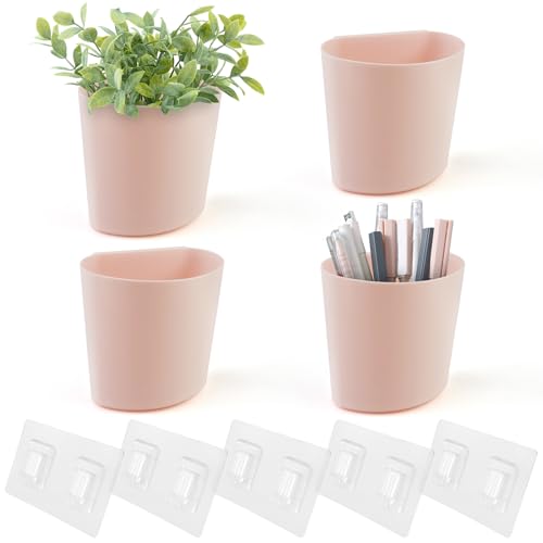 4 Pack Wall Caddy Pen Holders, Pencil Cups Organizer for Marker/Remote/Crayon/White Board, with Adhesive Stickers, Office Craft Class Kids Room Art Rolling Cart Hanging Cups (Pink) - color: Pink