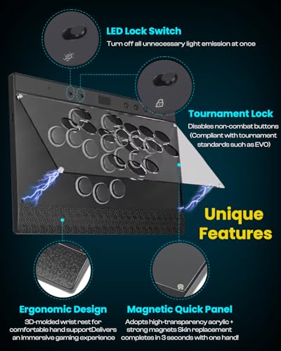 Haute42 C16 Leverless Arcade Stick, Magnetic DIY Art Panel, Hot-Swap | RGB Button Rims, Tournament Lock Switch, Hot-Swap Supported, Compatible with PC/Switch/PS4/Steam Deck
