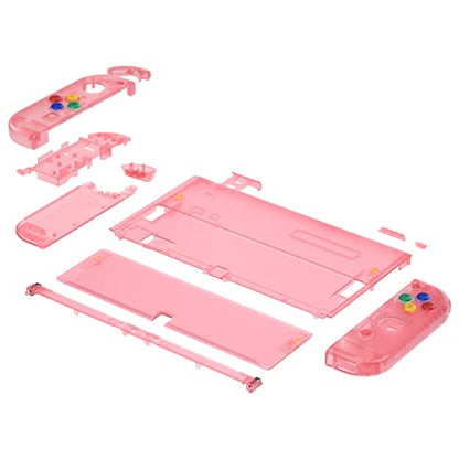 eXtremeRate DIY Full Set Shell for Nintendo Switch OLED, Replacement Console Back Plate & Kickstand, Custom NS Controller Housing with Full Set Buttons for Nintendo Switch OLED - Clear Cherry Pink - color: Clear Cherry Pink