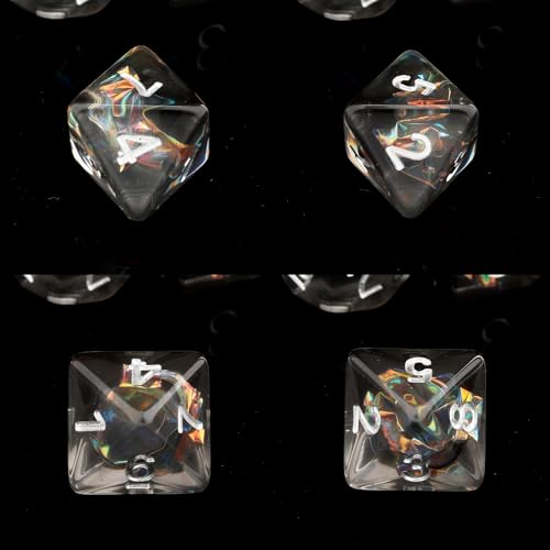 Haxtec DND Dice Set, 7 Pcs Iridescent Resin Polyhedral RPG Dice | Role Playing Games Dice with Velvet Pouch, Compatible with Dungeons and Dragons, Gifts for DM Masters, Black Silver - color: Black Gold Silver