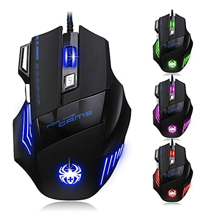 AFUNTA Zelotes Ergonomic 7200 DPI LED Optical Wired Gaming Mouse Mice 7 Buttons Compatible Mac Pro Gamer PC Laptop Desktop Notebook-Black Black(T80)
