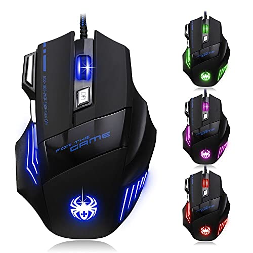 AFUNTA Zelotes Ergonomic 7200 DPI LED Optical Wired Gaming Mouse Mice 7 Buttons Compatible Mac Pro Gamer PC Laptop Desktop Notebook-Black Black(T80)