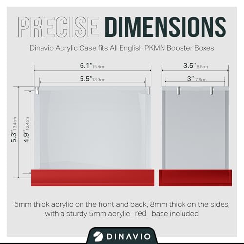 Dinavio Crafthouse PKMN Booster Box Case Acrylic Display - Booster Box Protector Case - 8mm + 5mm Acrylic 5x3mm Magnets - Compatible with PKMN Booster Boxes (Red Base) - color: Red Base