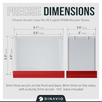 PKMN Booster Box Case Acrylic Display - Booster Box Protector Case - 8mm + 5mm Acrylic 5x3mm Magnets - Compatible with PKMN Booster Boxes (Red Base) - color: Red Base