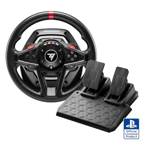 Thrustmaster T128 P Force Feedback Racing Wheel & Pedal Set - PS5 & PC | Magnetic paddle shifters, 900-degree rotation, hybrid drive, quick-attach desk clamp, for sim driving, farming & truck games - style: T128 Playstation | PC