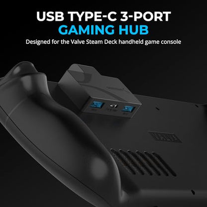 SABRENT USB-C 3-Port Gaming Hub for Steam Deck, PD (HB-STDK) | 5Gbps USB 3.2; dual USB-A ports; PD charging; compact; for Steam Deck & handhelds