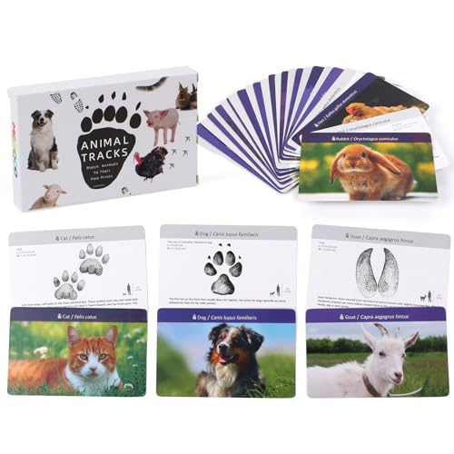 MEROCO Farm Animal Tracks Cards for Kids,Animal Flash Cards,Animal Tracks Matching Game,Kids Science Learning Educational Toys Homeschool Preschool Autism Learning Materials Toys for 4 Year - style: Farm Animals and Birds Track
