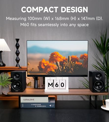 Edifier M60 Multimedia Speaker Bluetooth 5.3, 66W RMS, Hi-Res Audio & Hi-Res Wireless Audio, LDAC,3" Mid Bass & 1" Tweeter, USB-C & Aux Inputs, Compact Desktop Speaker – Black - color: Black